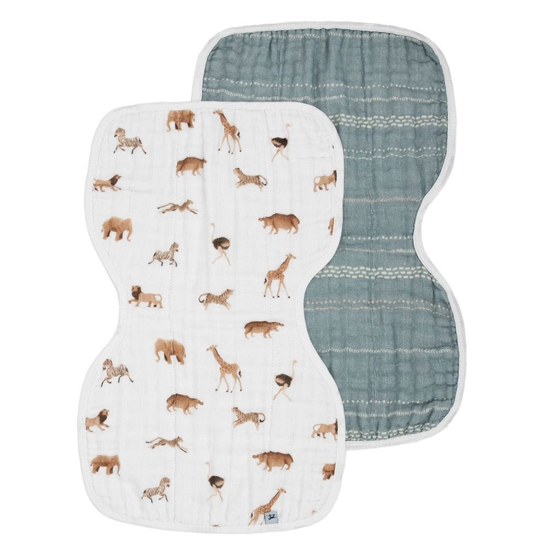 Little Unicorn Organic Cotton Muslin Burp Cloth 2-Pack (Animal Crackers/Stillwater Stitch)