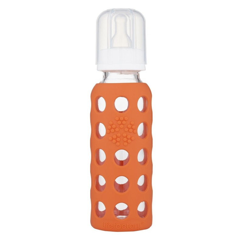 Lifefactory 9 oz Glass Baby Bottle with Silicone Sleeve – Papaya