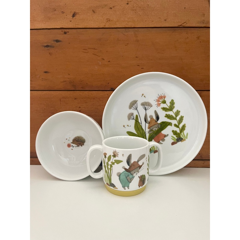 Porcelain DISH SET for Baby – THREE LITTLE RABBITS, 3 pieces