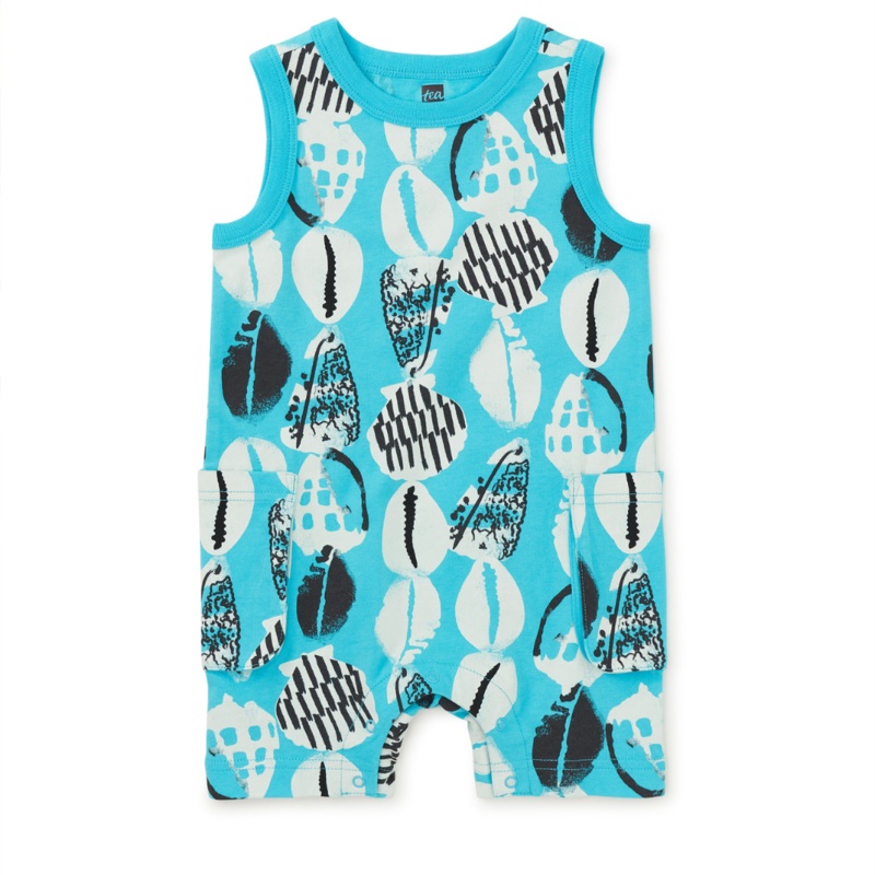 Sleeveless Baby Romper – Blockprint Shells by Tea Collection FINAL SALE