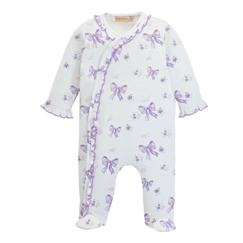 Lavender Bows Side Crossed Ruffle Footie