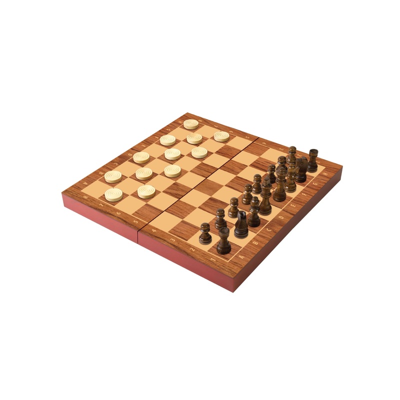 Ambassador Folding Wood Chess Checkers Set