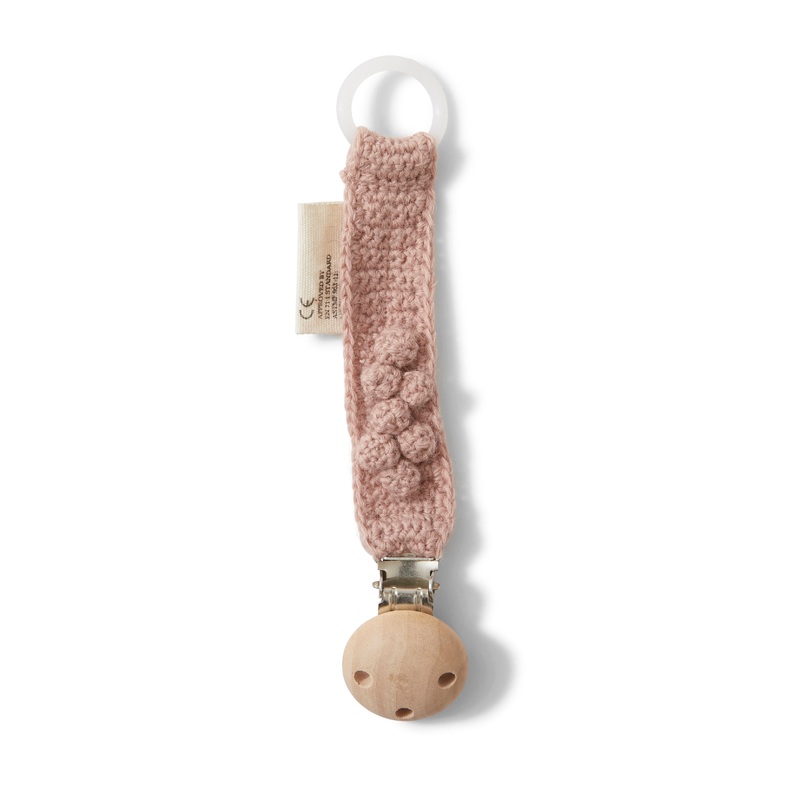 Toma Knitted Organic Wool Pacifier Clip  Rose Blush