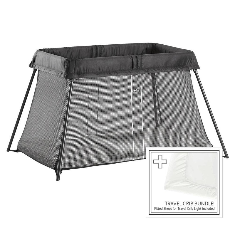 Baby Bjorn Play Yard Light Bundle with Fitted Sheet (Black Mesh)