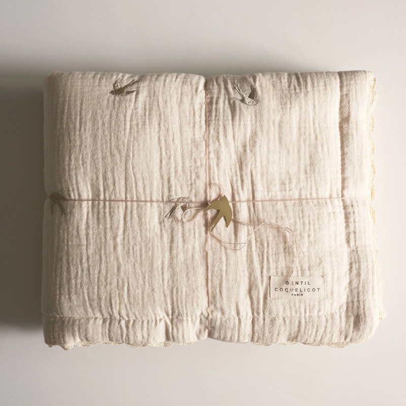 Swallows Embroidered Baby Quilt