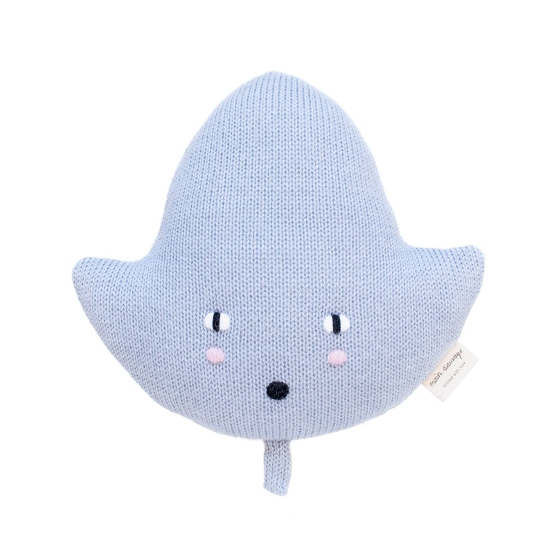 Mini Leaf Knitted Cushion in Baby Blue