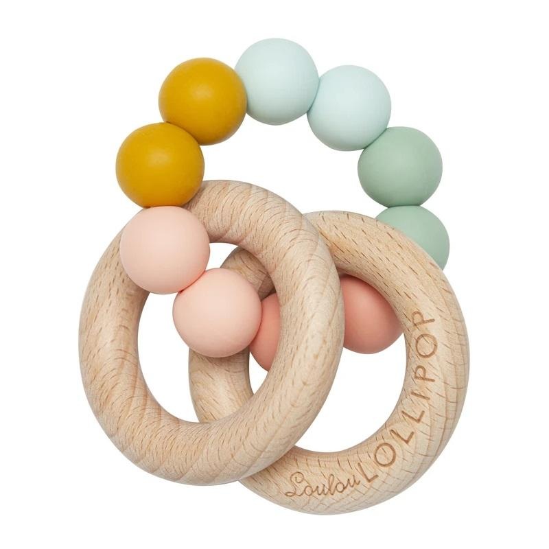 LouLou LOLLIPOP Bubble Silicone & Wood Teether (Rainbow)