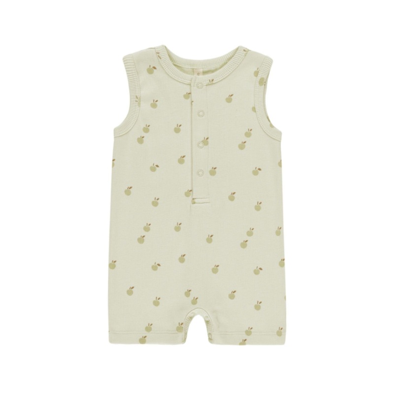 Ribbed Henley Romper – Apples by Quincy Mae