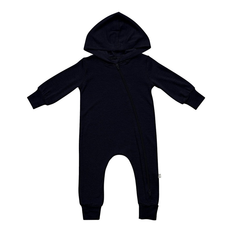 Kyte Baby Bamboo Jersey Hooded Zippered Romper (Midnight)