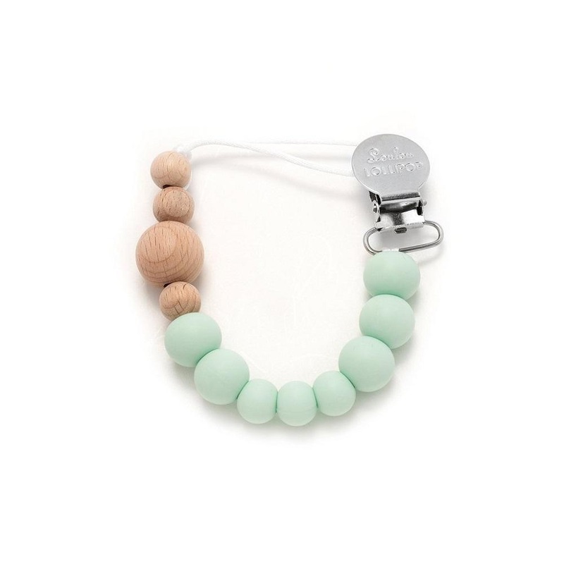 LouLou LOLLIPOP Colour Block Silicone & Wood Pacifier Clip (Mint)