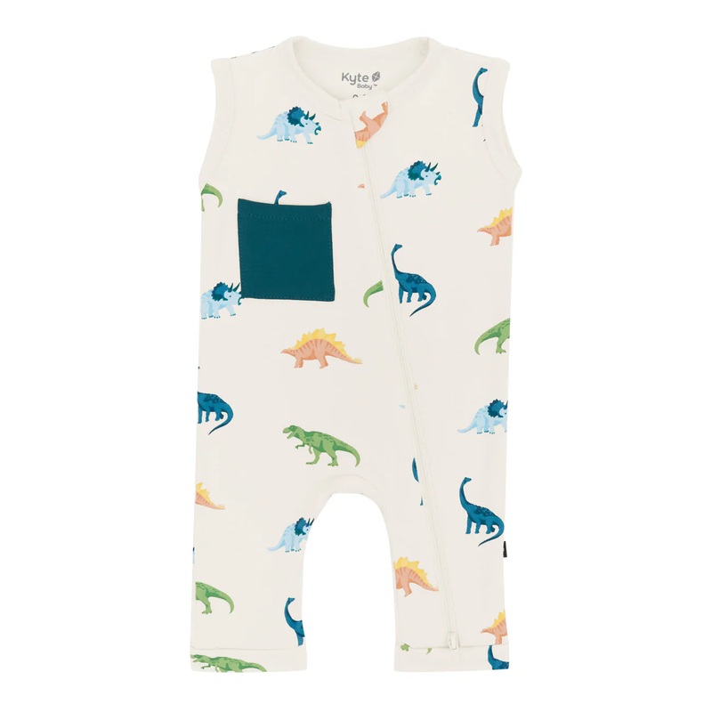 Kyte Baby Sleeveless Zippered Romper (Ecru Roar)