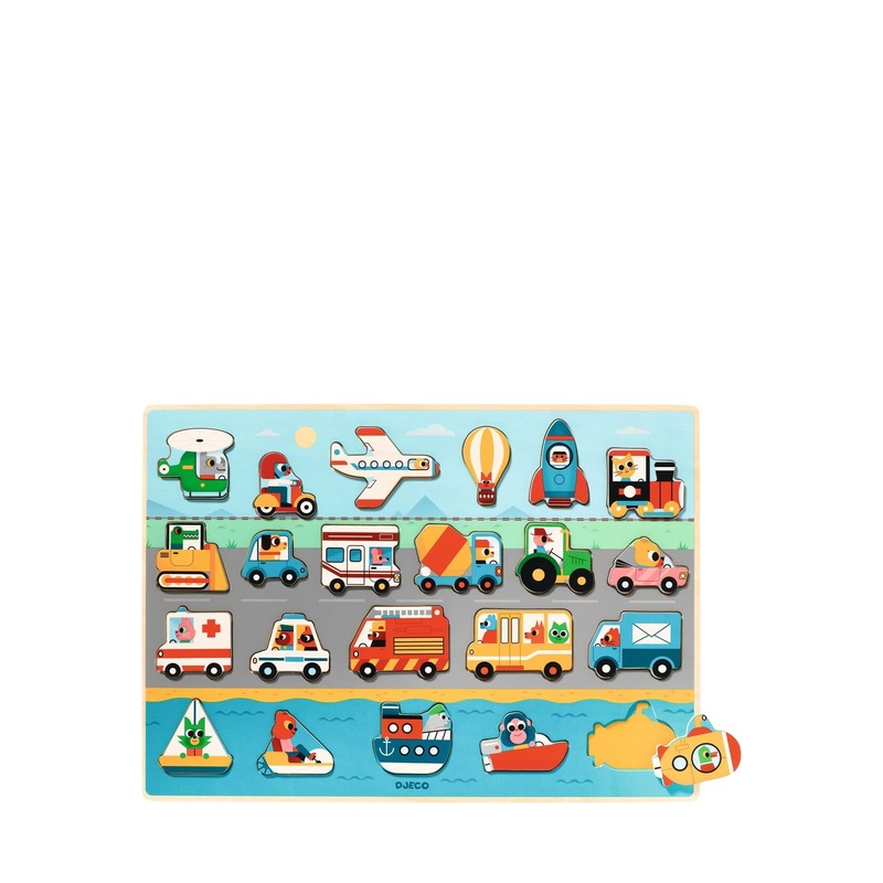 Wooden 22 Piece Puzzle Board – Transport