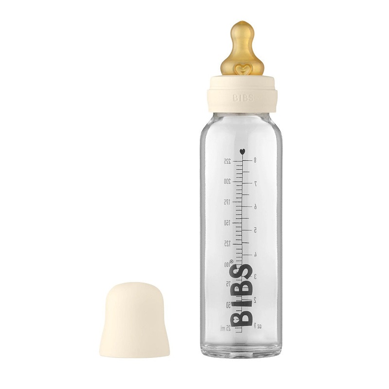 BIBS Baby Glass Bottle Complete Set Latex 225ml (Ivory)