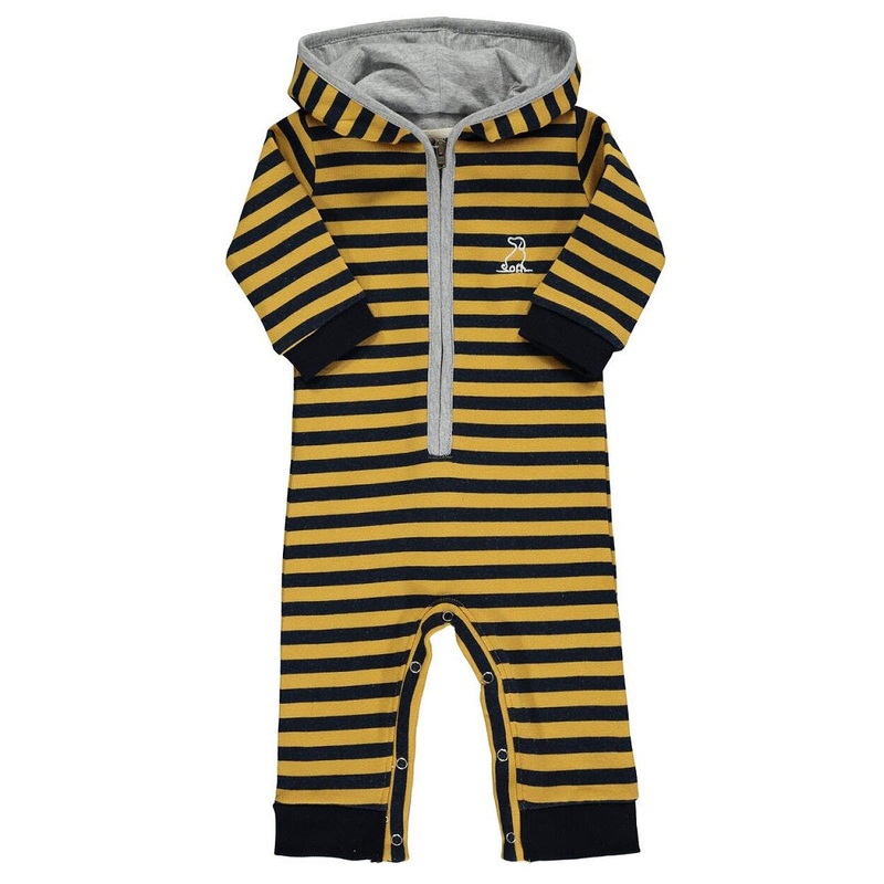 Me & Henry Blaine Hooded Romper (Mustard Stripe)