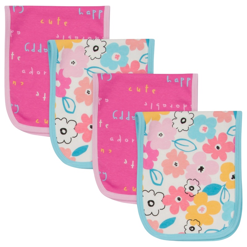 4-Pack Baby Girls Bear Terry Burpcloths