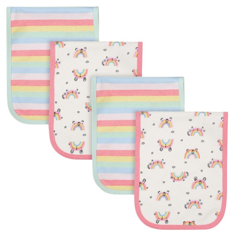 4-Pack Baby Girls Rainbow Terry Burp Cloths