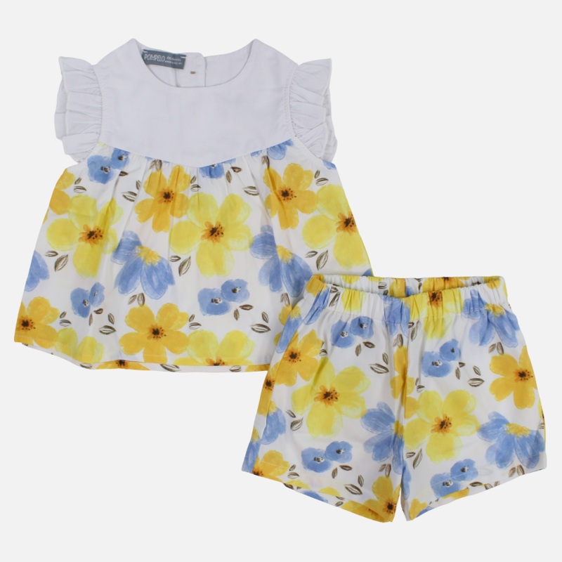 Baby Girls Cotton 2-Piece Outfit Set with Flowers Print