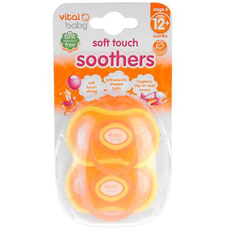 Vital Baby Soft Touch Pacifiers 12 Month+ in Orange- 2 Pack