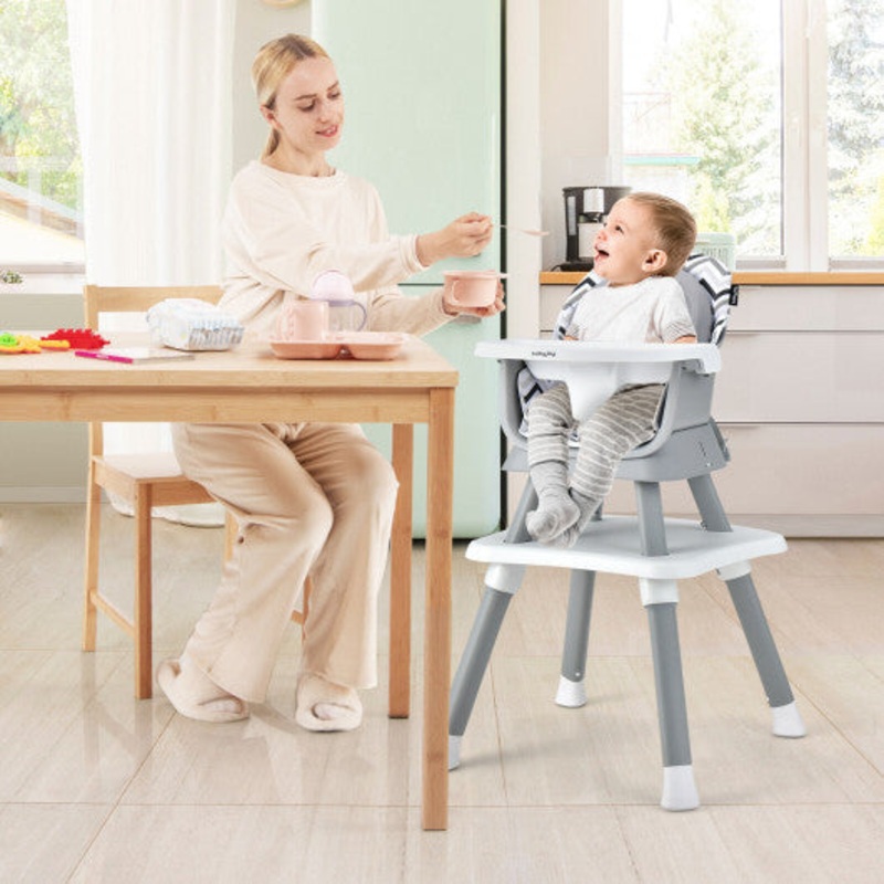 6-in-1 Convertible Baby High Chair With Adjustable Removable Tray-Gray and White