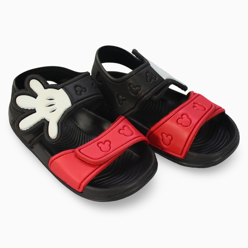Boys Leather Sandals – Red with Mickey Mouse Detail