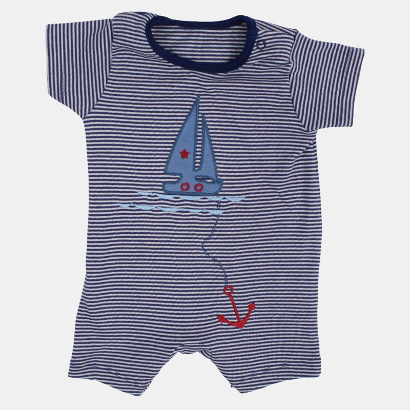 Baby Boys Cotton Romper  Indigo Striped