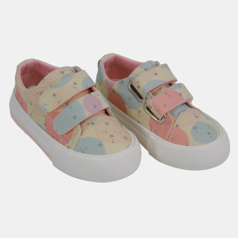 Girls’ Leather Sneakers  Beige with Circle Design