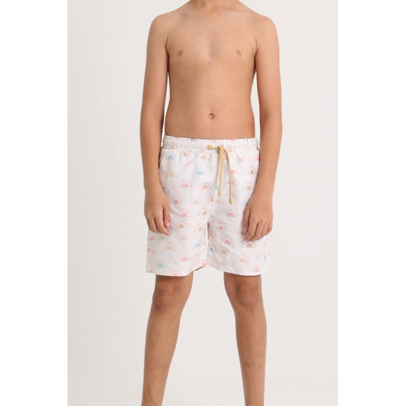 Boys Swimsuit  Off-White with Colorful Suns Print