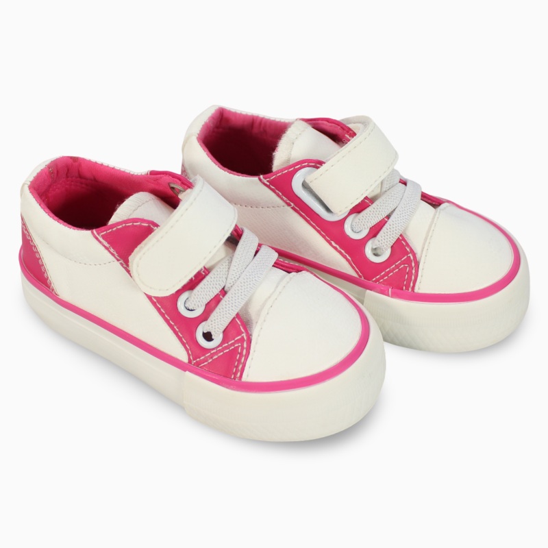 Girls Leather Sneakers  White/Fuchsia