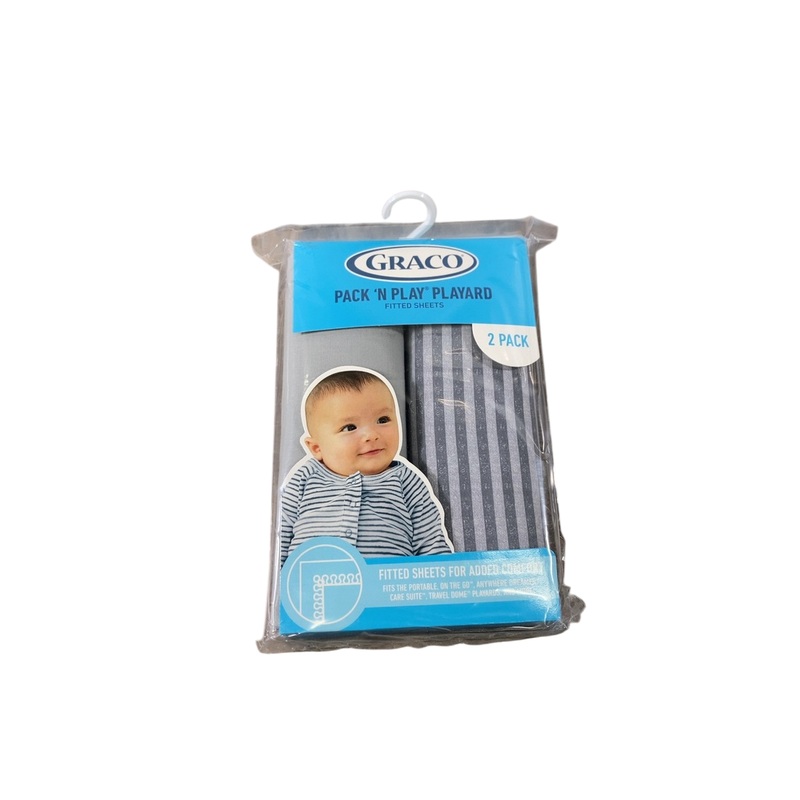 Graco Pack ‘n Play Fitted Sheet, 2 Pack, Stripes/Gray