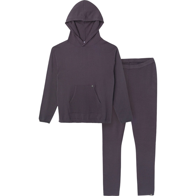 2-Piece Women’s Dark Grey Hooded Waffle Top and Legging Viscose Set
