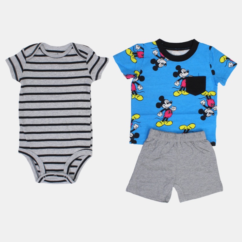 Baby Boys Cotton 3-Piece Outfit Set  Blue with Mickey Mouse Print