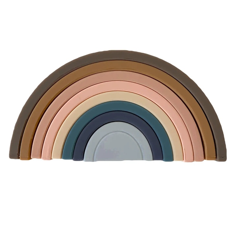 Chewable Charms Rainbow Teether Silicone Stacker- Sunset