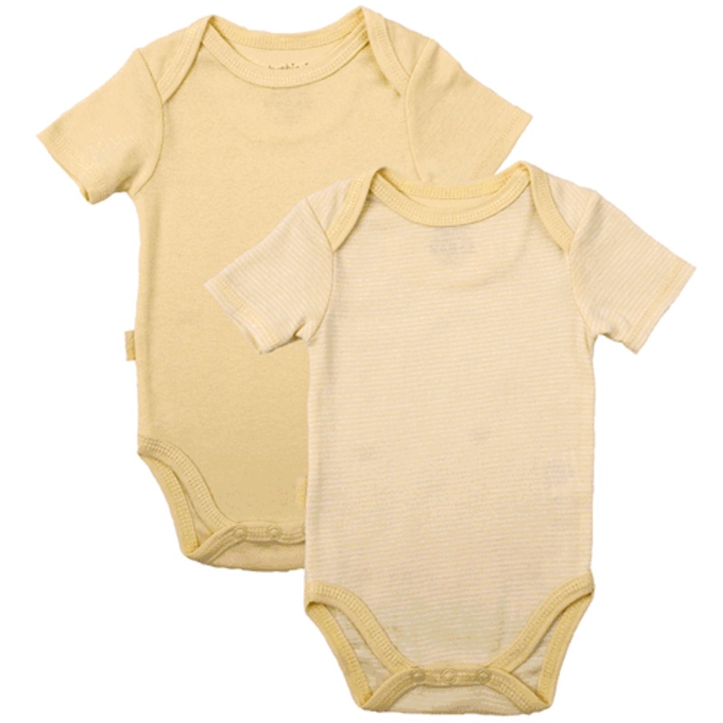 Kushies Baby Short Sleeve Solid/Stripe Bodysuit in Yellow- 6 Months