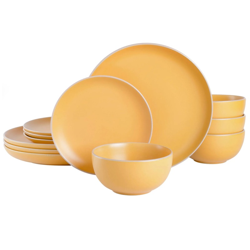 12pc Rockaway Round Stoneware Dinnerware Set Matte Yellow