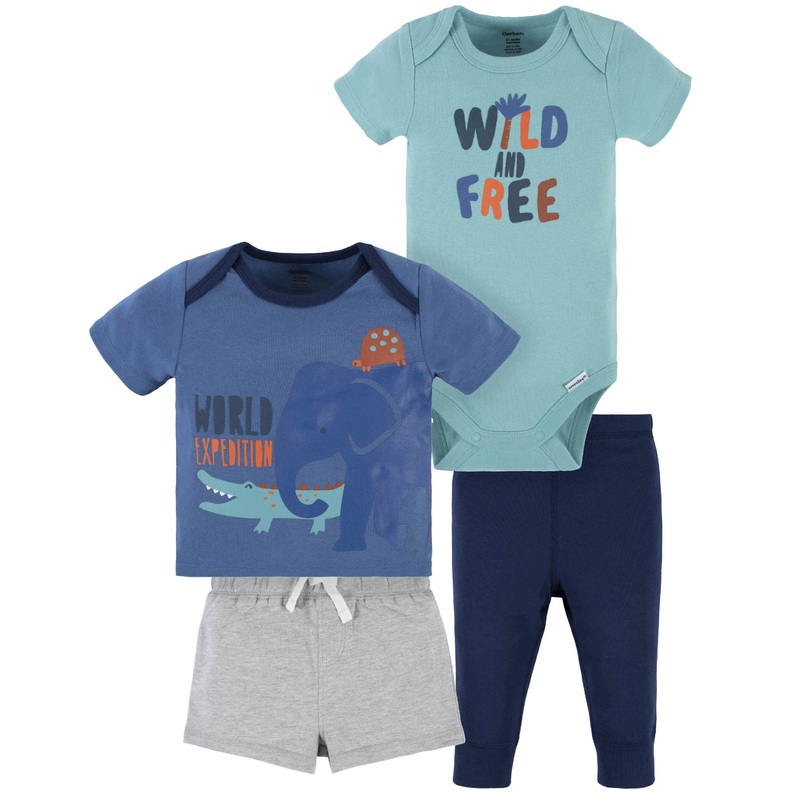 4-Piece Baby Boys Wild & Free Onesies Bodysuit, Tee, Shorts & Pant Set, Newborn