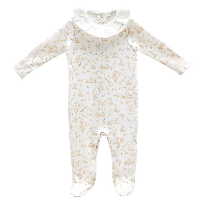 Baby Footie Toile De Jouy Beige