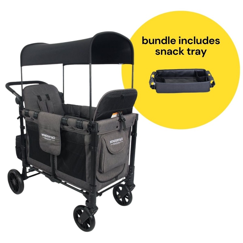 WonderFold W2 Elite Multifunctional Double (2 Seater) Stroller Wagon + Snack Tray Bundle – Charcoal Gray