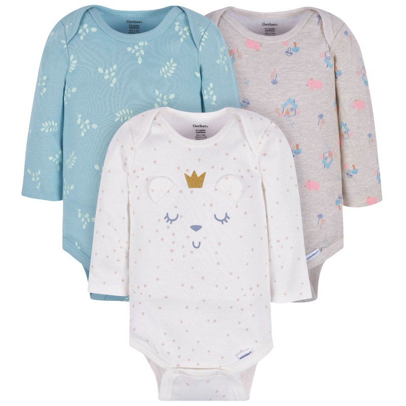3-Pack Baby Girls Bear Fairy Long Sleeve Onesies Bodysuits