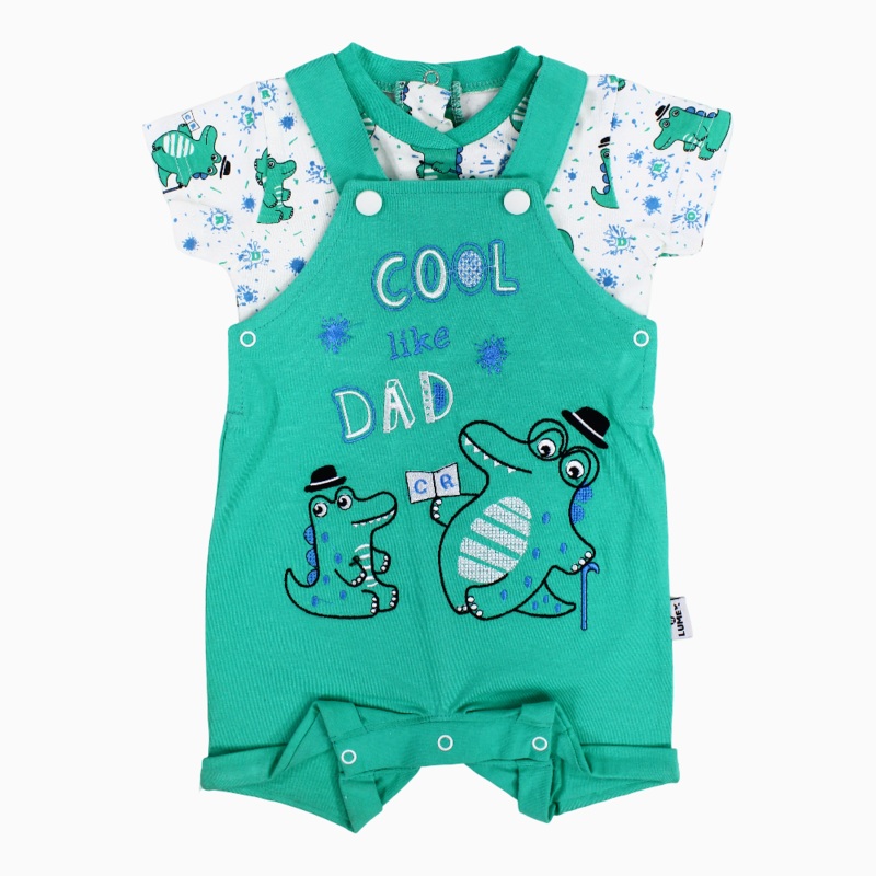 Baby Boys Cotton Romper  Green with Crocodile Design