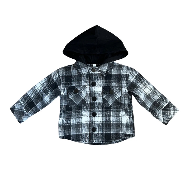 Babysprouts Hooded Shacket – Black Plaid