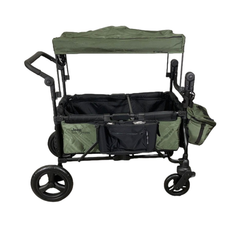 Delta Children Jeep Deluxe Wrangler Wagon Stroller with Cooler Bag and Parent Organizer, Green, 2 Seater