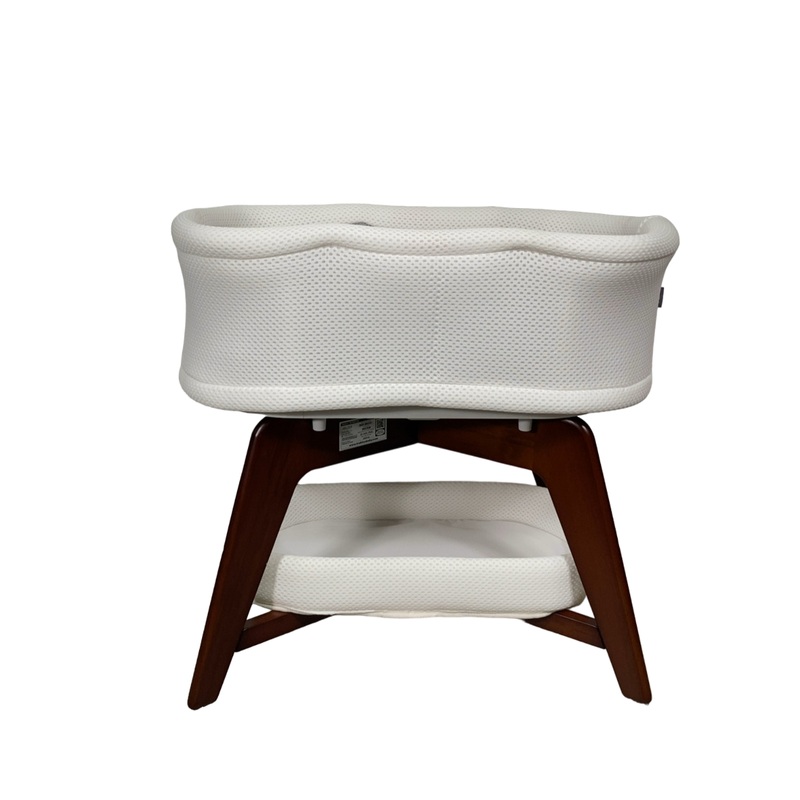 TruBliss Evi Smart Bassinet with Smart Technology, White with Walnut Base