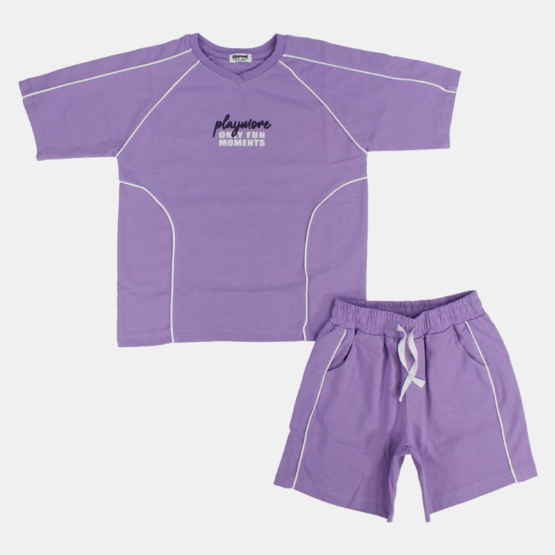Unisex Kids Cotton Outfit Set  Purple “ONLY FUN MOMENTS”