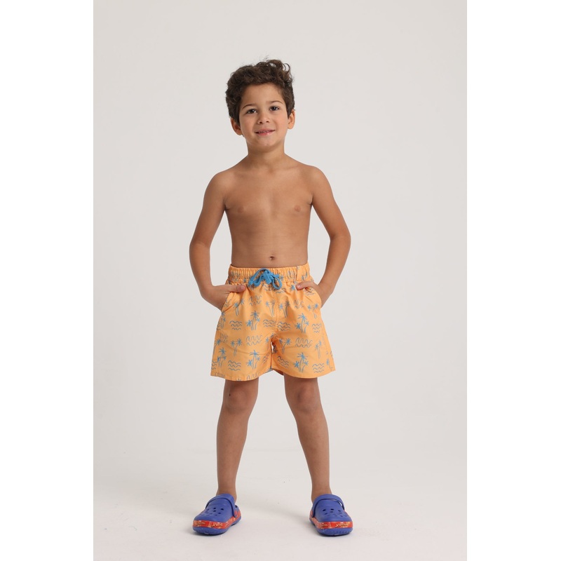 Baby Boys Swimsuit  Mustard with Palm Print