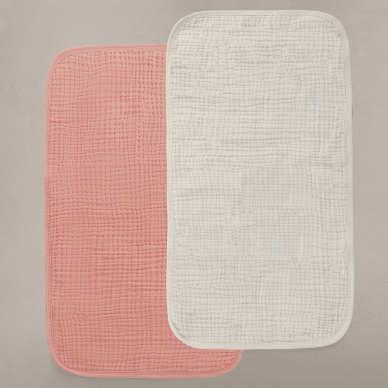 Oilo Eggshell Creme & Rosette Pink Premium Muslin Burp Cloth 2-Pack