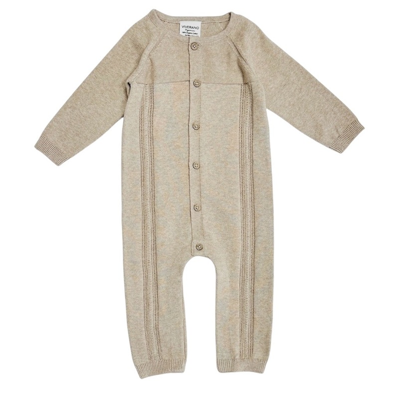 Pointelle Cable Knit Baby Jumpsuit – Tan Heather