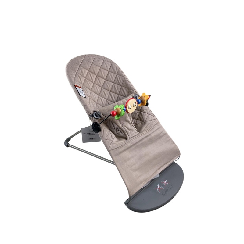 BabyBjorn Bouncer Bliss Bundle With Toy Bar, Googly Eyes, Dark Gray Frame, Sand Grey Cotton Classic Quilt
