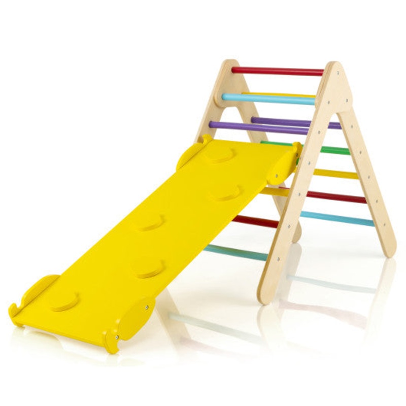 3-in-1 Wooden Climbing Triangle Set Triangle Climber With Ramp-Multicolor