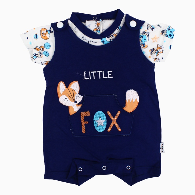 Baby Boys Cotton Romper  Navy with Little Fox Design
