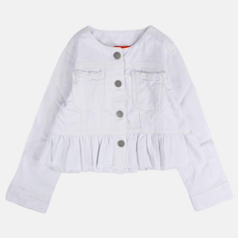Girls Long-Sleeved Ruffled White Gabardine Jacket